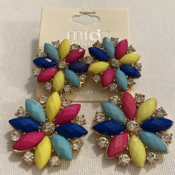 MIA Colorful Floral Earrings with Crystal Accents - Picture 5 of 5